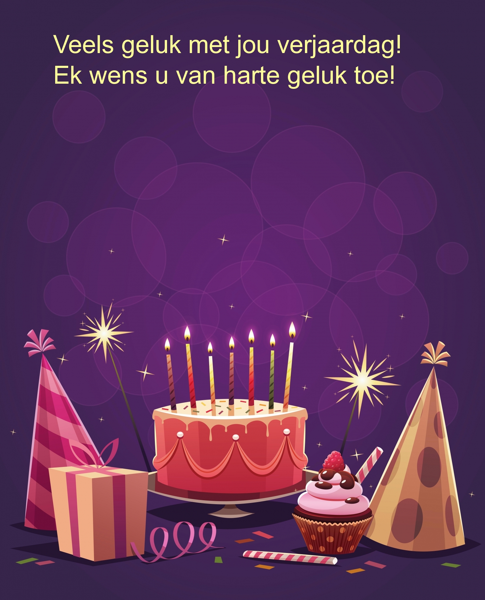 Veels geluk met jou verjaardag! Ek wens u van harte geluk toe!