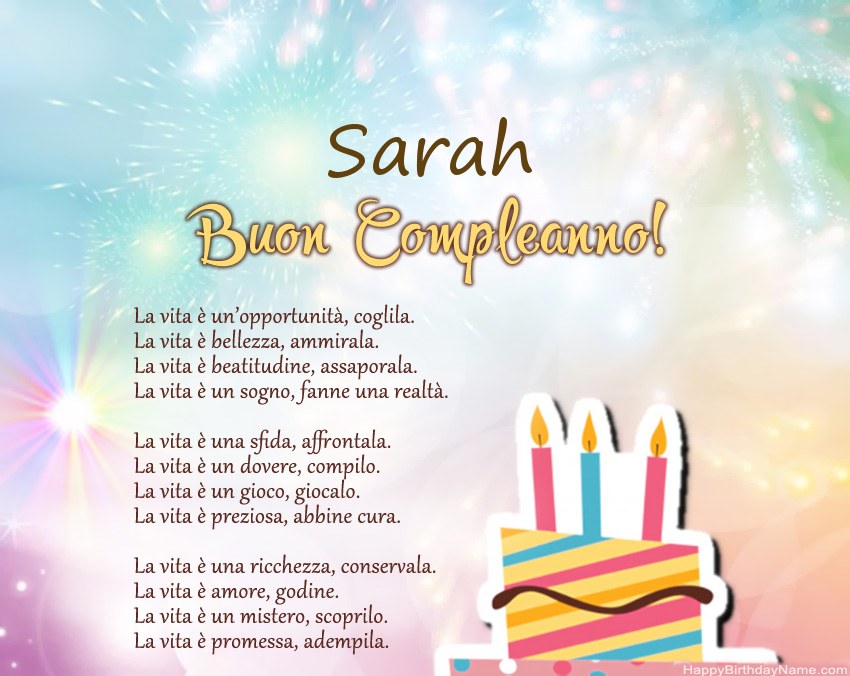 Buon compleanno Sarah in versi
