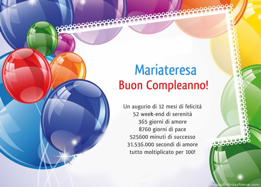 Buon compleanno Mariateresa! Buon compleanno Mariateresa!