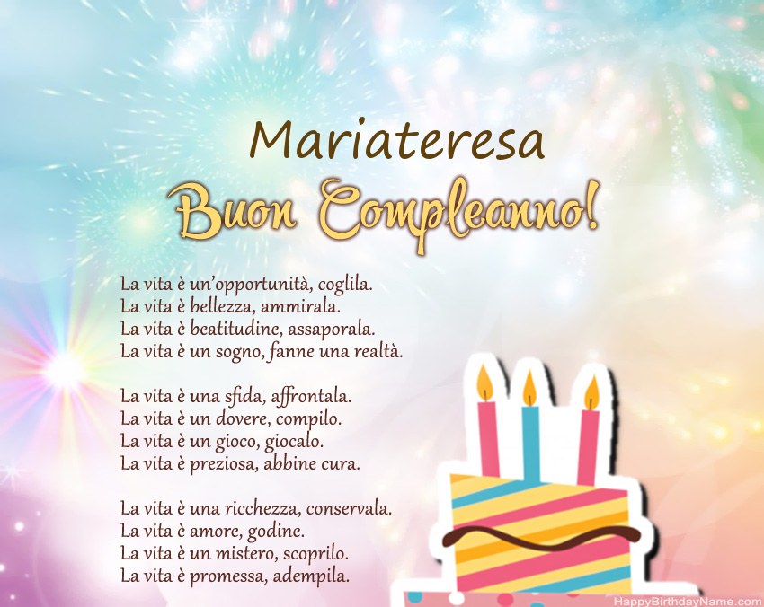 Buon compleanno Mariateresa in versi Buon compleanno Mariateresa in versi