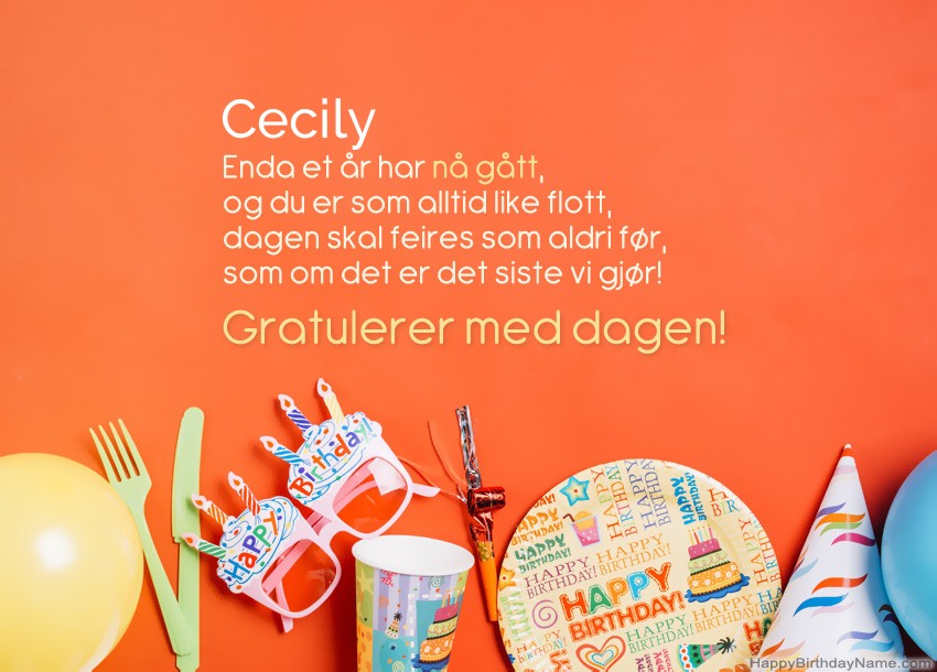 Morsomme gratulerer med fødselsdagskort til Cecily