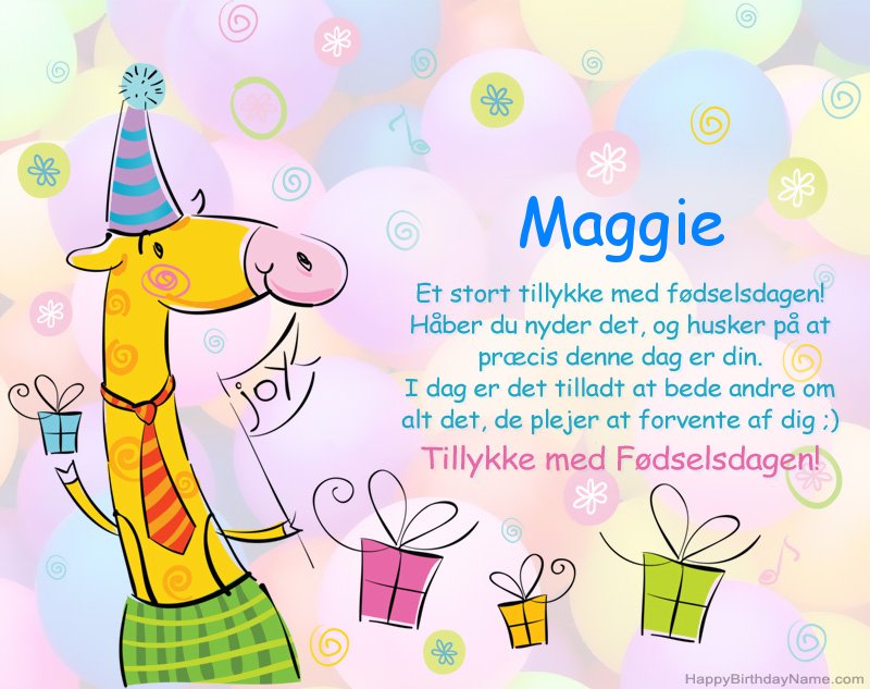 Børns lykønskning med tillykke med fødselsdagen til Maggie