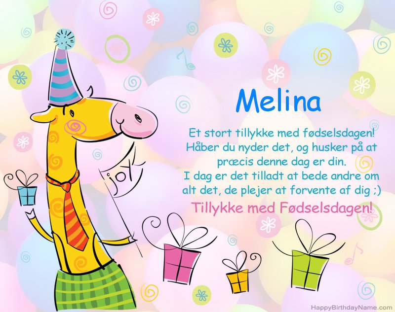 Børns lykønskning med tillykke med fødselsdagen til Melina