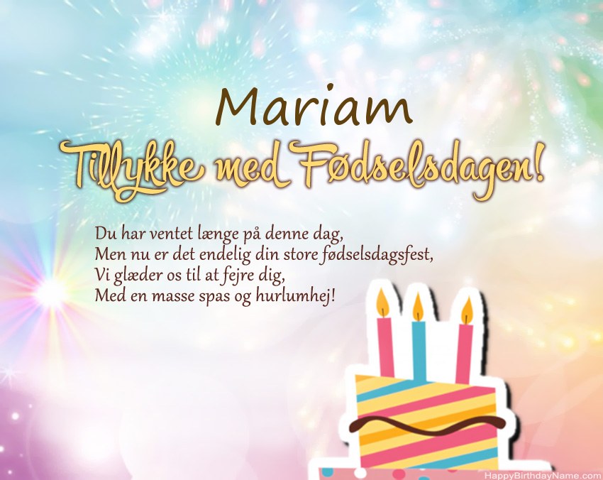 Tillykke med fødselsdagen Mariam i vers Tillykke med fødselsdagen Mariam i vers