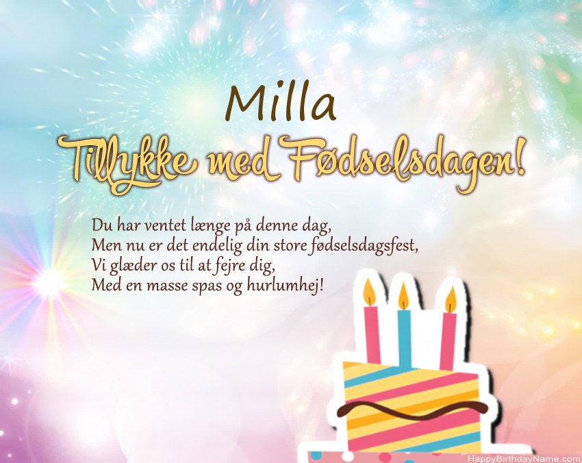 Tillykke med fødselsdagen Milla i vers Tillykke med fødselsdagen Milla i vers