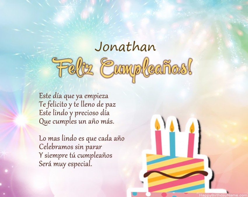 Feliz cumpleaños Jonathan en verso