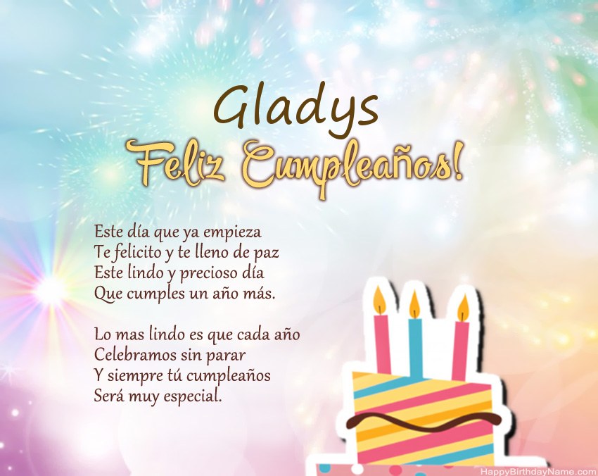 Feliz cumpleaños Gladys en verso