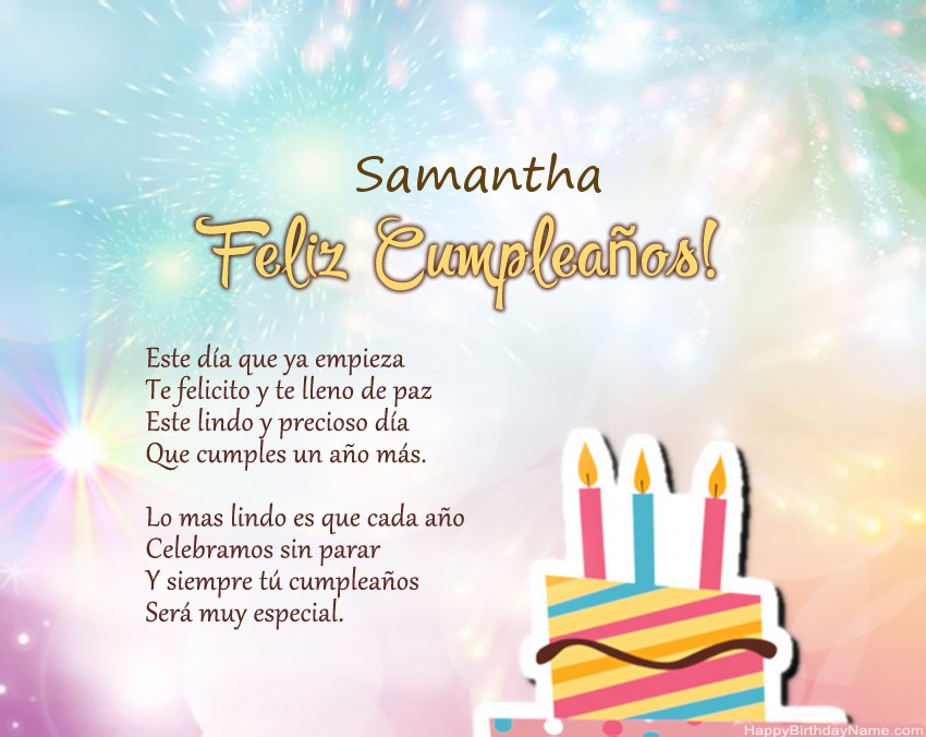 Feliz cumpleaños Samantha en verso