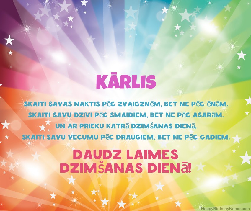 Skaistas daudz laimes dzimšanas dienas kartītes uzņēmumam Kārlis