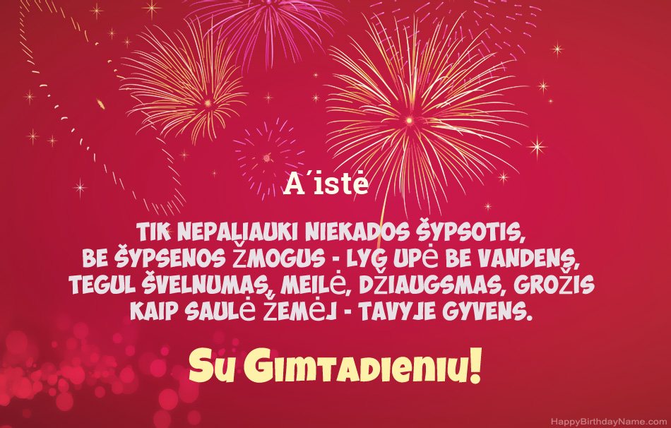 Su gimtadieniu Áistė, gražūs eilėraščiai
