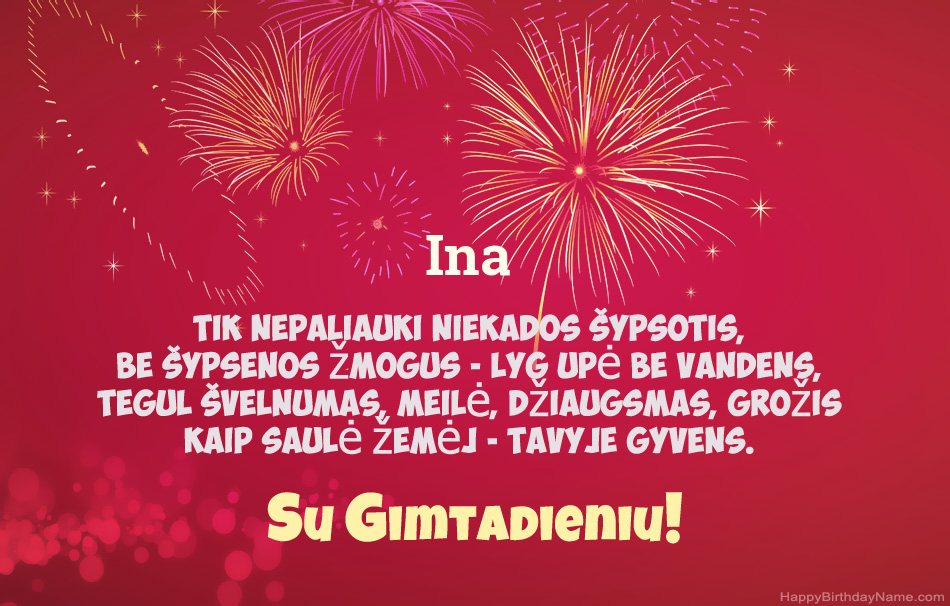 Su gimtadieniu Ina, gražūs eilėraščiai Su gimtadieniu Ina, gražūs eilėraščiai