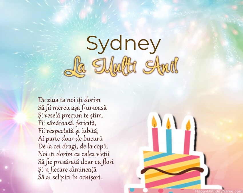 La mulți ani Sydney în vers La mulți ani Sydney în vers