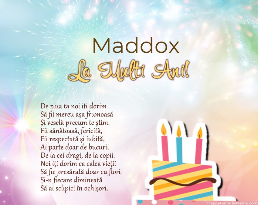 La mulți ani Maddox în vers La mulți ani Maddox în vers