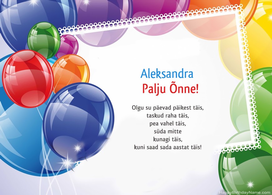 Palju õnne sünnipäeval Aleksandra!