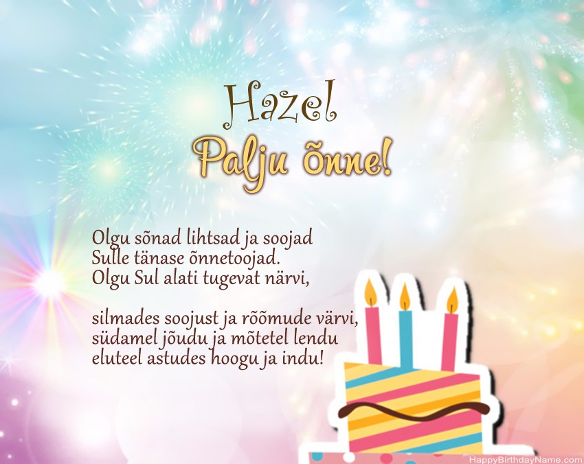 Palju õnne sünnipäeval Hazel salmis Palju õnne sünnipäeval Hazel salmis
