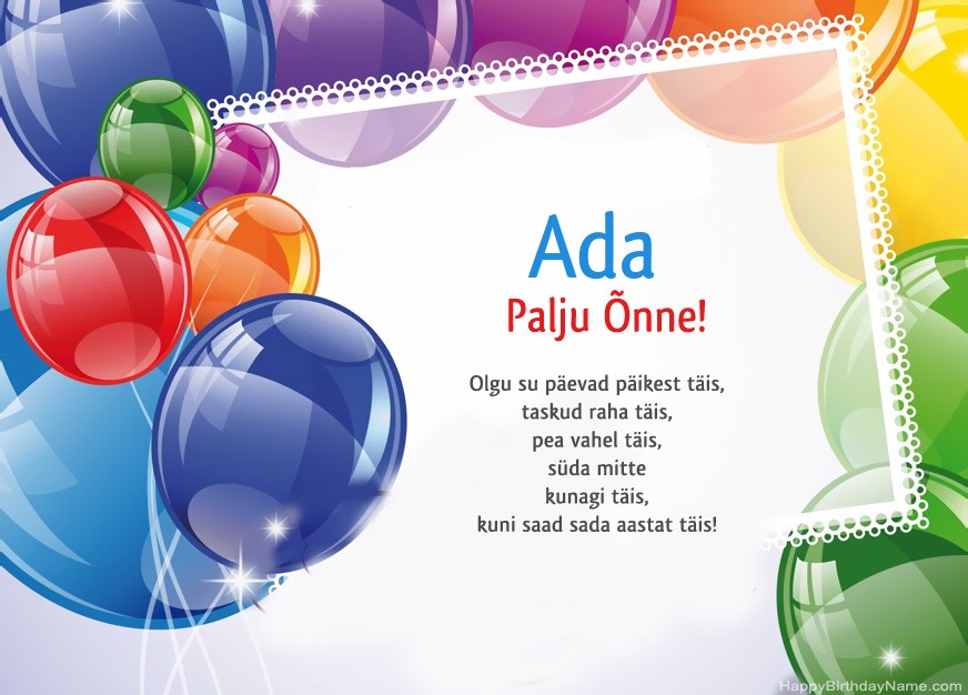 Palju õnne sünnipäeval Ada!