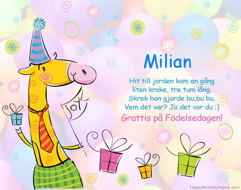Barns gratulationer till Grattis på födelsedagen till Milian