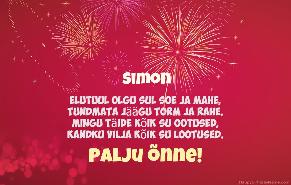 Palju õnne sünnipäeval Simon, ilusad luuletused