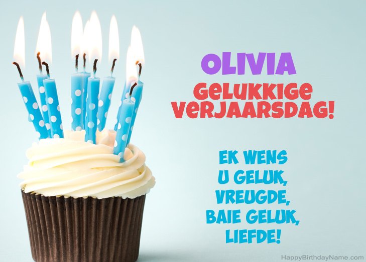 Baie geluk met die gelukkige verjaardag van Olivia
