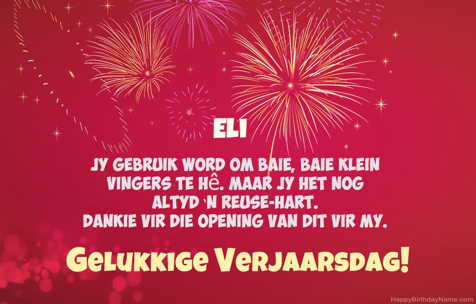 Gelukkige verjaardag Eli, pragtige gedigte