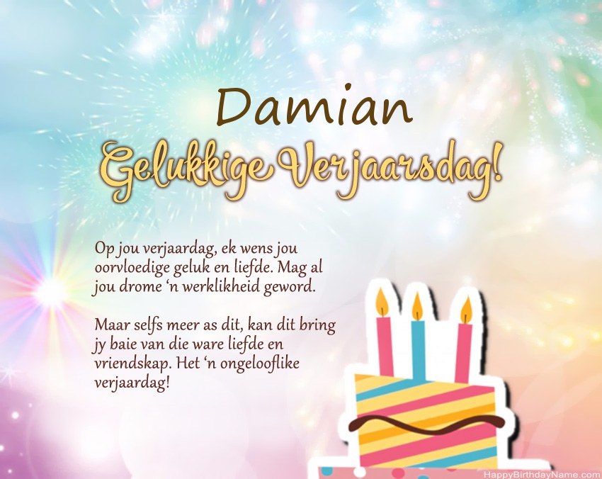 Gelukkige verjaardag Damian in vers