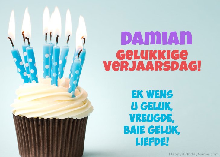 Baie geluk met die gelukkige verjaardag van Damian