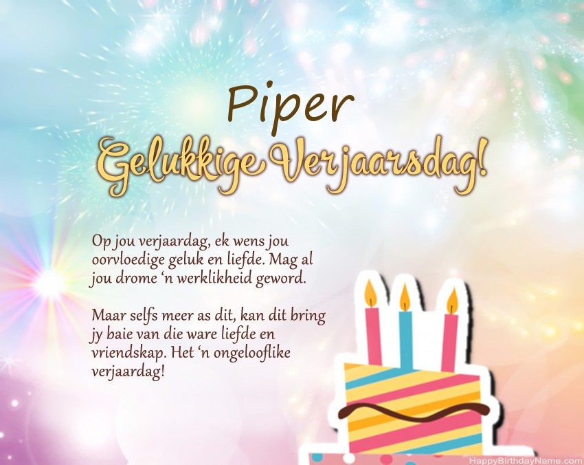 Gelukkige verjaardag Piper in vers