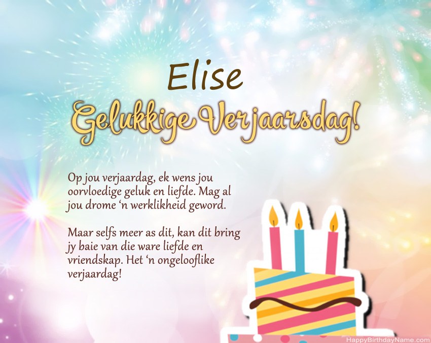Gelukkige verjaardag Elise in vers