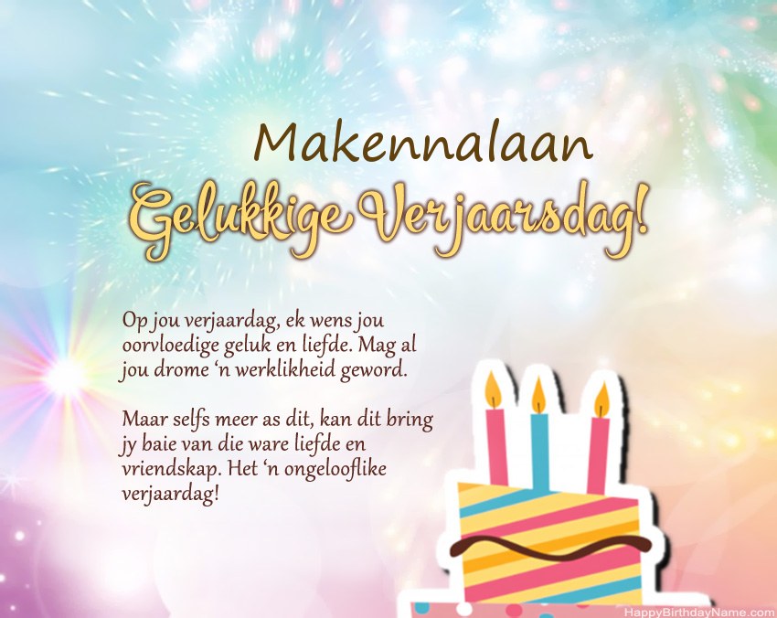 Gelukkige verjaardag Makennalaan in vers