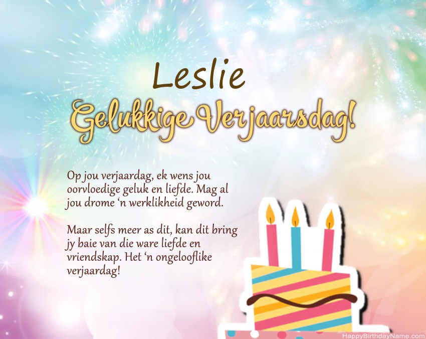 Gelukkige verjaardag Leslie in vers