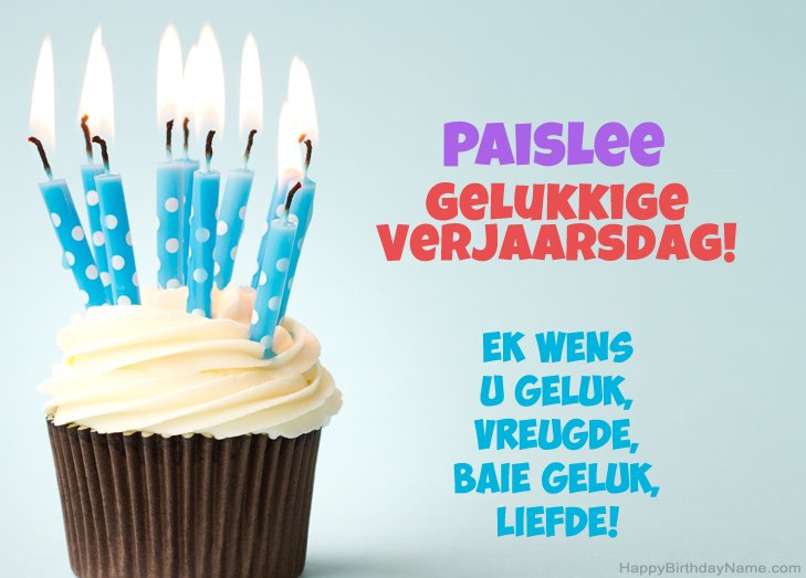 Baie geluk met die gelukkige verjaardag van Paislee