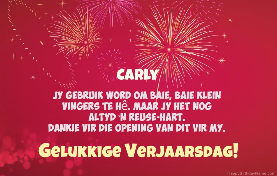 Gelukkige verjaardag Carly, pragtige gedigte