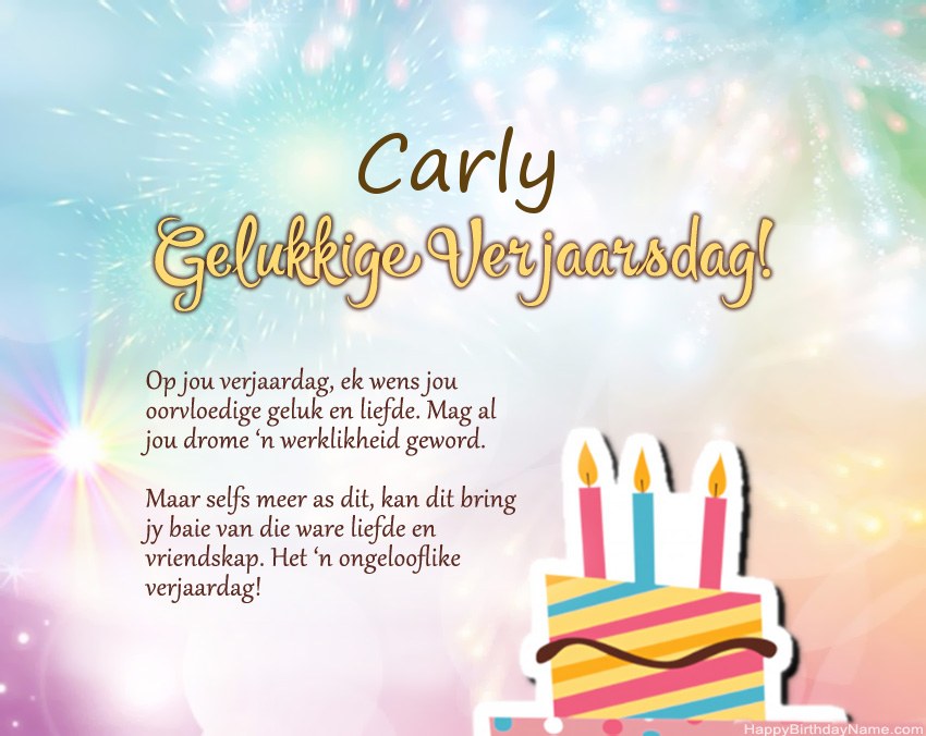 Gelukkige verjaardag Carly in vers