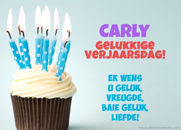 Baie geluk met die gelukkige verjaardag van Carly