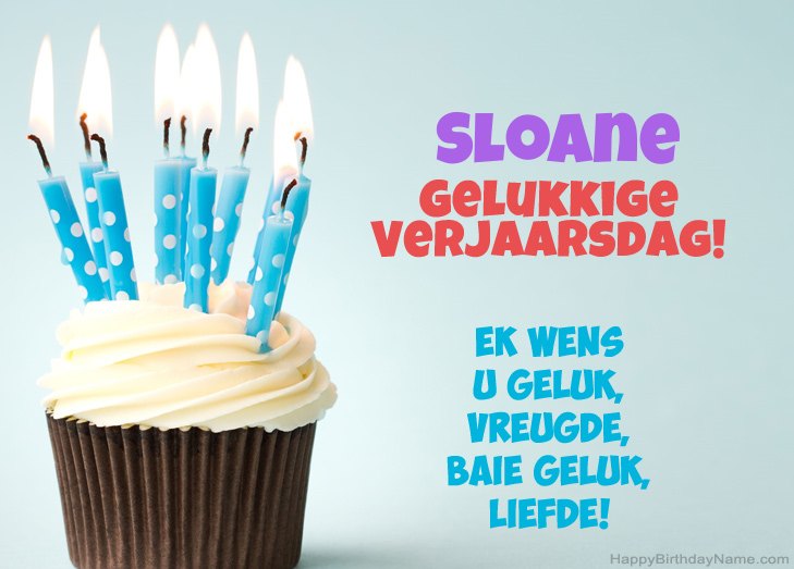 Baie geluk met die gelukkige verjaardag van Sloane