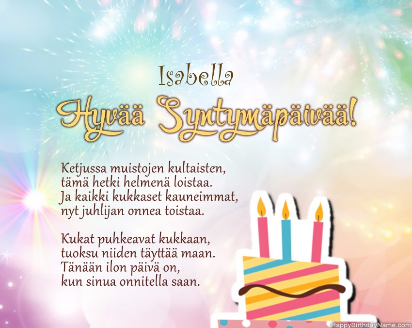 Hyvää Syntymäpäivää Isabella, kauniita runoja