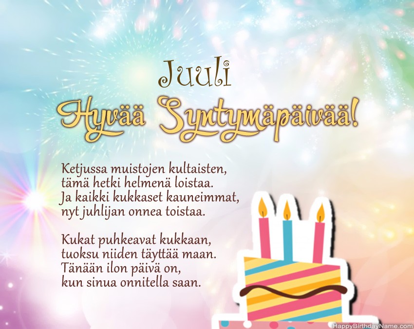 Hyvää Syntymäpäivää Juuli, kauniita runoja