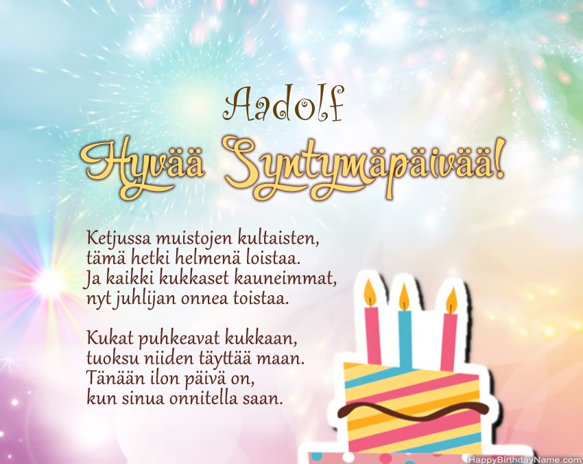 Hyvää Syntymäpäivää Aadolf, kauniita runoja