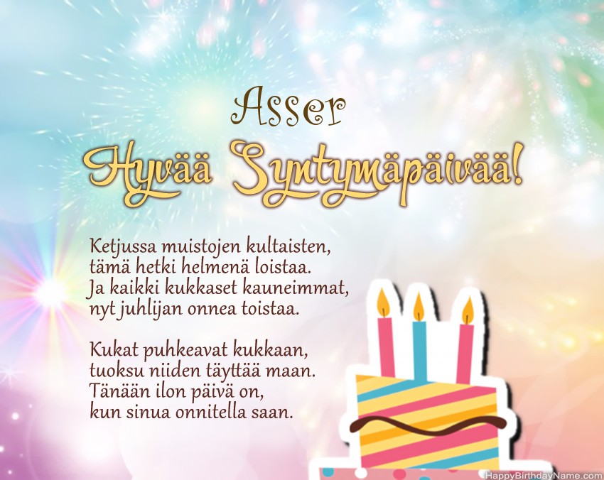 Hyvää Syntymäpäivää Asser, kauniita runoja