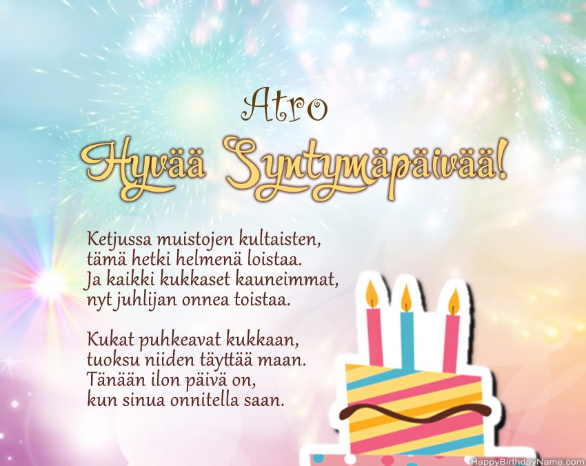 Hyvää Syntymäpäivää Atro, kauniita runoja