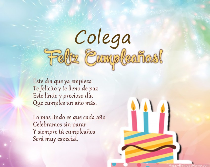 Colega Feliz cumpleaños en verso Colega Feliz cumpleaños en verso