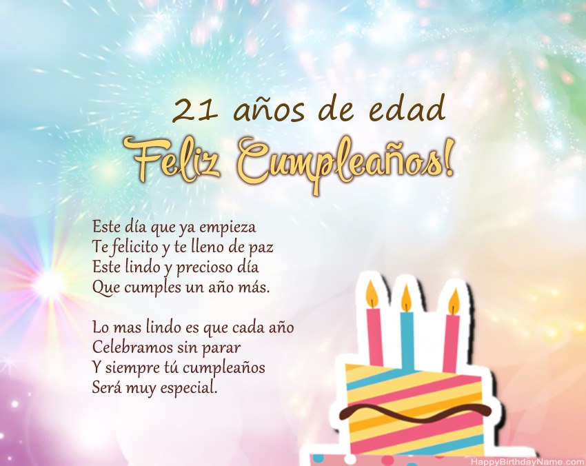 Niña de 21 años Feliz cumpleaños en verso