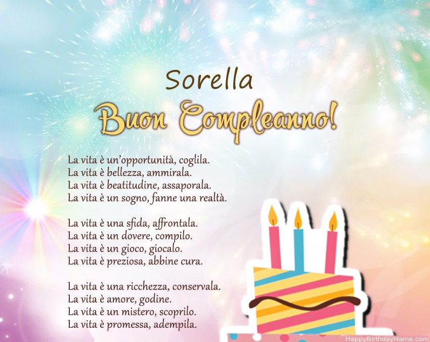Sorella Buon compleanno in versi