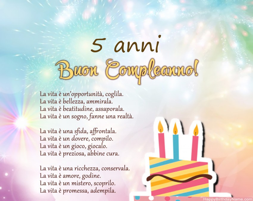 Ragazza di 5 anni Buon compleanno in versi