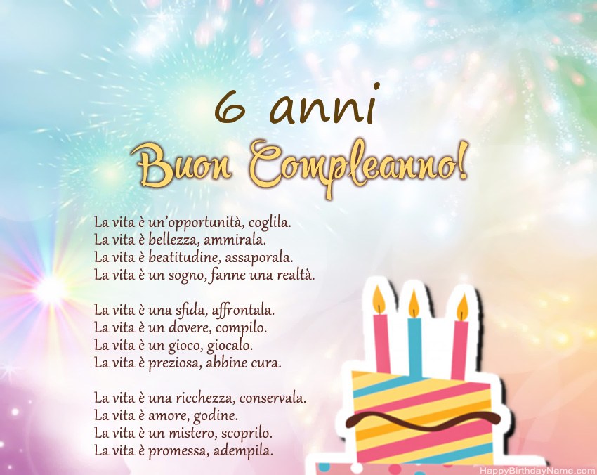 Ragazza di 6 anni Buon compleanno in versi