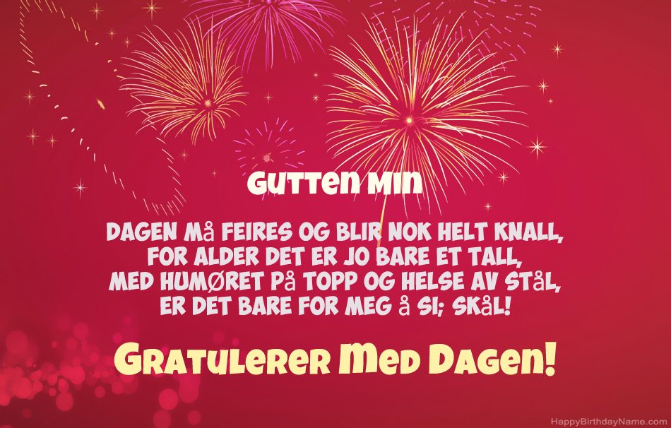Gutten Min Happy Birthday, vakre dikt