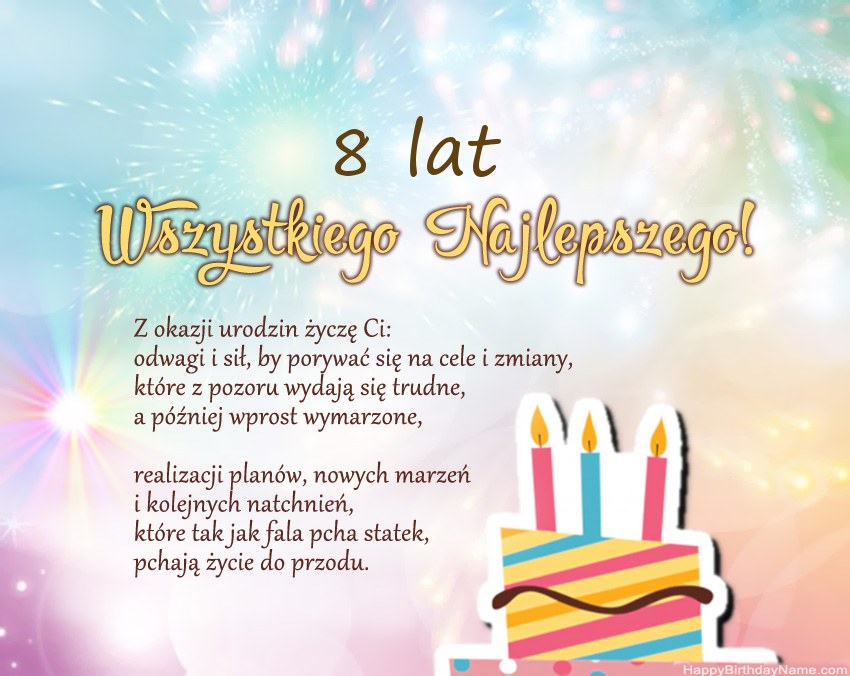 8-letnia dziewczynka Wszystkiego najlepszego w wierszu