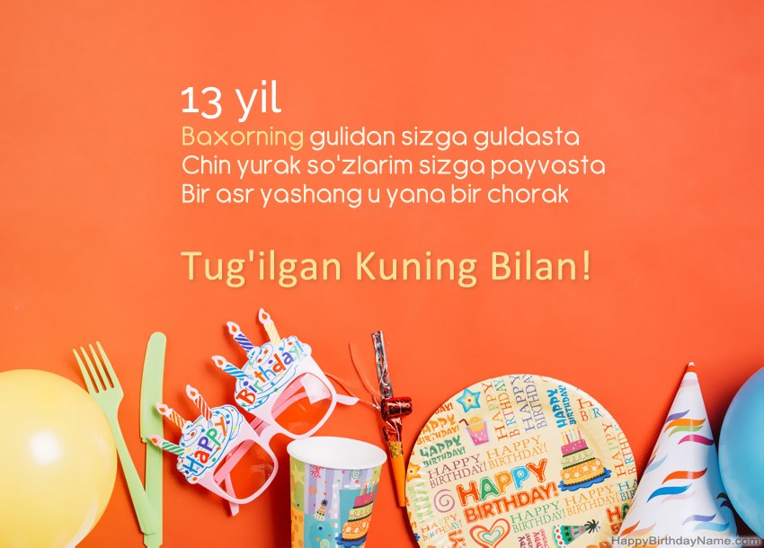 13 yoshli qiz Happy Birthday kartalari