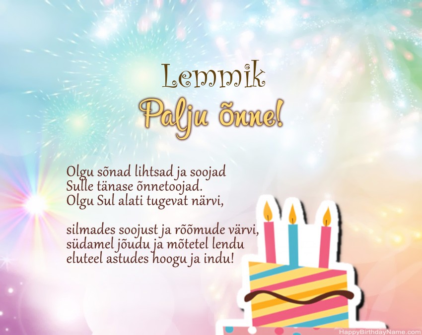 Lemmik palju õnne sünnipäevaks salmis Lemmik palju õnne sünnipäevaks salmis