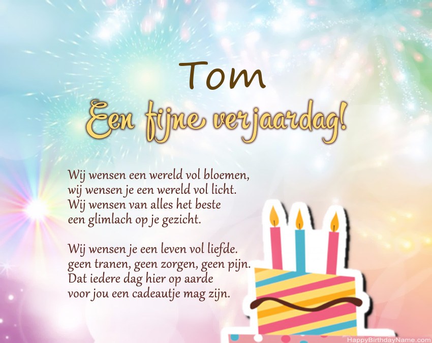 Fijne verjaardag Tom in vers